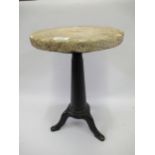 19th Century sculptors stand, the circular marble top above a cast iron tripod base, 12ins x 18ins