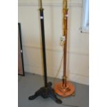 Early 20th Century copper and brass mounted adjustable lamp standard, together with another