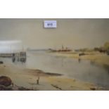 John Snelling, watercolour, estuary scene, signed, 10.5ins x 16ins, gilt framed