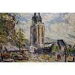 Ejnar Johansen, monogrammed oil on canvas, Paris street scene, inscribed verso ' Latin Quarter,