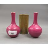 Pair of small Chinese porcelain vases decorated with a pink glaze, 5ins high together with small