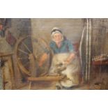 Two 19th Century oil paintings, interior scene with a figure spinning and study of figures at a