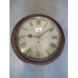 19th Century mahogany circular wall clock with 10 inch painted dial and Roman numerals, single train