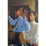 After Jack Vettriano, oil on canvas, two figures in an interior, together with seven other various