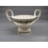 Early 19th Century Wedgwood Jasperware two handled vase decorated with grape vines on a cream