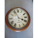 19th Century mahogany circular wall clock, the 9.75 inch painted dial with Roman numerals, signed