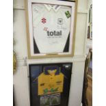 Shane Warne (Australian cricketer), signed shirt and photograph, framed and mounted, together with a