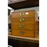 Mid 20th Century teak four drawer table top collectors cabinet 15ins high x 15ins wide x 11ins deep