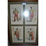 Group of eight Continental coloured lithographs housed in two frames, various costumes