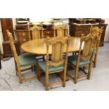 Good quality reproduction oak dining room suite comprising: set of six high back dining chairs