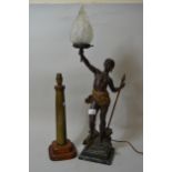 Spelter figural table lamp ' Vici ', together with a brass table lamp