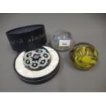 Three Whitefriars paperweights, including one boxed and two with numbers to the base