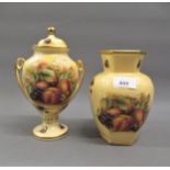 Ainsley baluster form vase and cover decorated with fruit, together with another similar vase