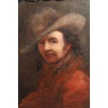 19th Century oil on card, portrait of a gentleman in a red coat, signed and inscribed ' Naples