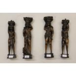 Set of four early to mid 20th Century Continental carved walnut figures each carrying a basket of