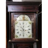 George III oak longcase clock, the arched painted dial with Arabic and Roman numerals, subsidiary