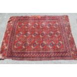 Small Tekke rug with three rows of gols on a wine ground with borders, 4ft 2ins x 3ft 4ins