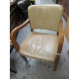 Mid 20th Century Football Association board room open elbow chair, with leather upholstered back and