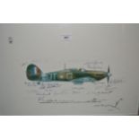 Keith Broomfield for the RAF Museum, coloured print of a Hurricane to commemorate the 40th