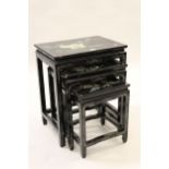 Nest of three modern oriental black lacquer rectangular occasional tables, 20.75ins wide