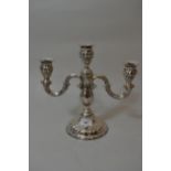 Continental silver (835 mark) three light candelabra, 11ins high, 15oz