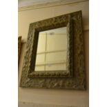 Reproduction painted carved wooden rectangular wall mirror, 26ins x 22ins together with a French