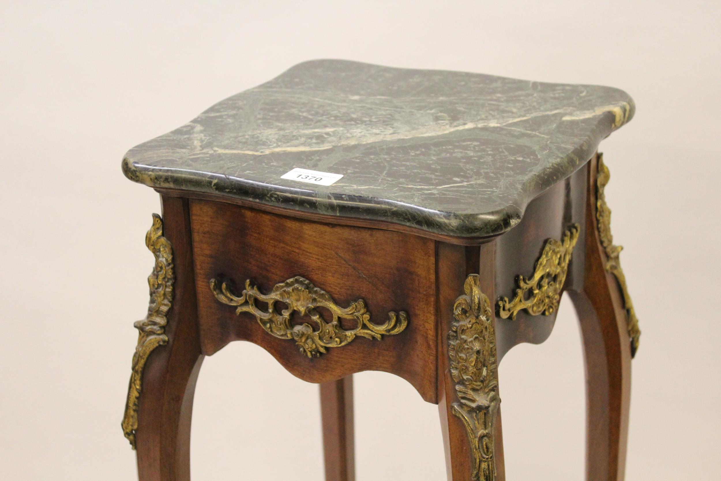 Late 19th / early 20th Century French ormolu mounted jardiniere stand with marble top, 41.5ins