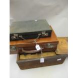 Leather travel writing case, leather suitcase and a children's boxed wooden stacking brick set