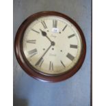 19th Century mahogany circular wall clock, the painted dial with Roman numerals, signed Lang