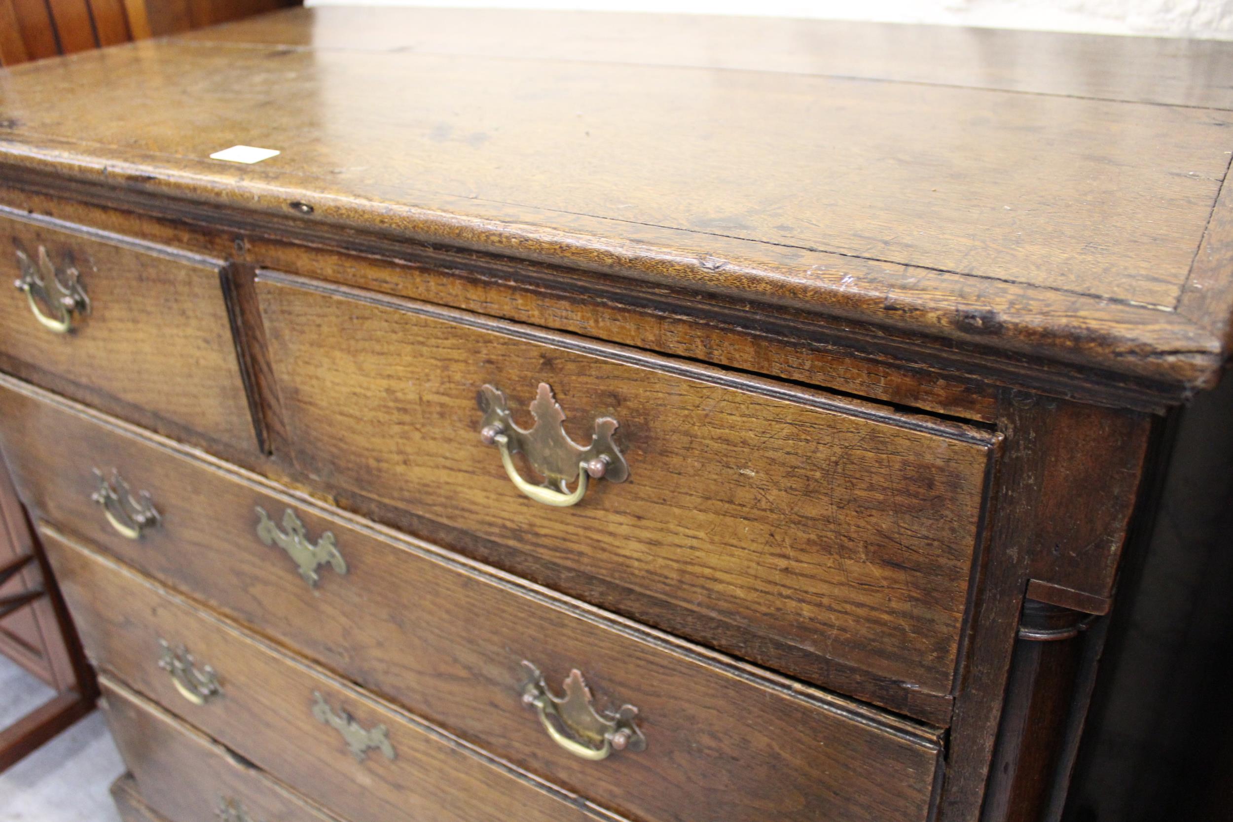 George III oak straight front chest of two short and three long drawers with brass handles, - Image 2 of 2