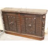 Shallow 19th Century Continental oak two door side cabinet, 52ins wide