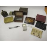 World War I Queen Mary gift box, small 19th Century lacquer box, small musical box and an American