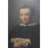 An antique oil on canvas, portrait of a 17th Century Dutch lady, gilt framed 26.5ins x 23ins Small