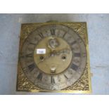 George III brass square dial eight day 12in clock movement with moon aperture by John Hunt