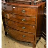 19th Century mahogany bow front chest of two short and three long graduated drawers with oval