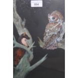 Brian Cutler, mixed media, tawny owl and pine marten, signed and dated '84, 13ins x 10ins, framed
