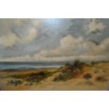 William Langley, oil on canvas, coastal scene with sand dunes to the foreground, signed, 19.5ins x