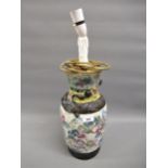 19th Century Chinese Canton crackleware baluster form vase, adapted for use as a lamp, 14ins high (