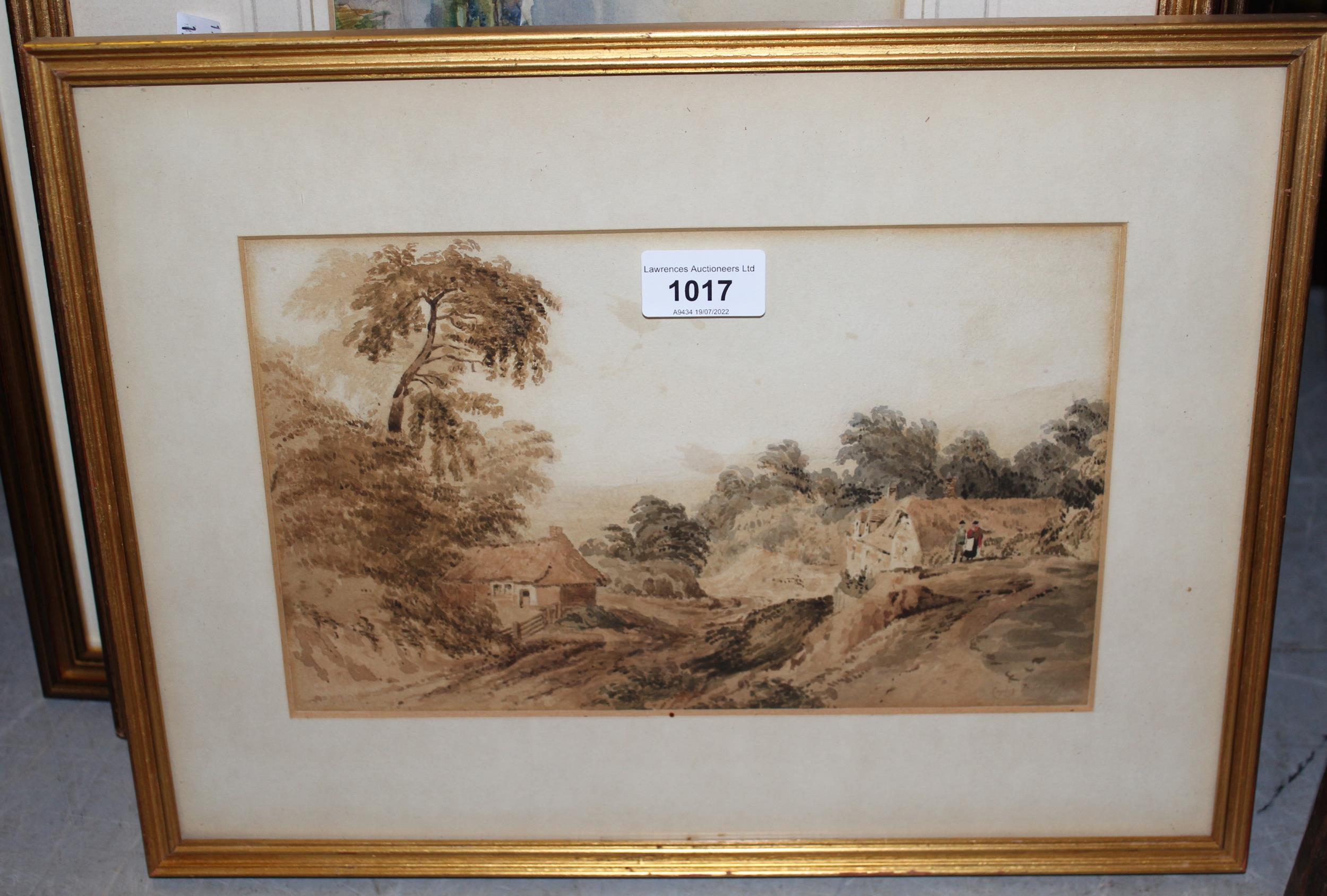 19th Century English school, figures in a landscape, unsigned, 6.5ins x 10.5ins, gilt framed - Image 2 of 2