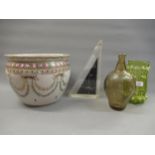 Reproduction Chinese porcelain jardiniere, two items of Art glass and an Italian contemporary design