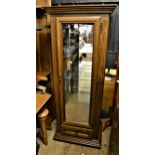 Reproduction oak narrow display cabinet, 25.5ins x 18.5ins x 65ins high