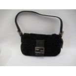 Fendi, ladies velour handbag with leather strap and clasp Some age related wear as shown in
