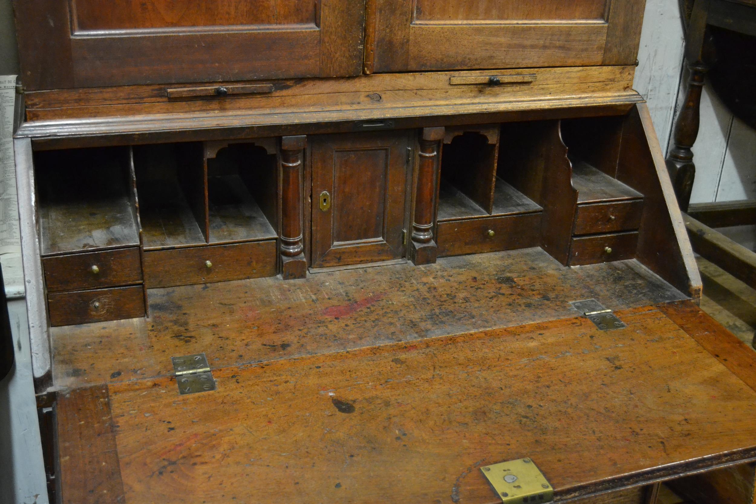 George III mahogany bureau bookcase, the moulded cornice above a pair of panelled doors and pair - Image 2 of 2