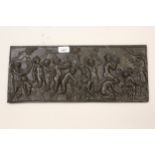 19th Century brown patinated bronze plaque cast with Bacchanalian scene, after Clodion, 19 x 47cms