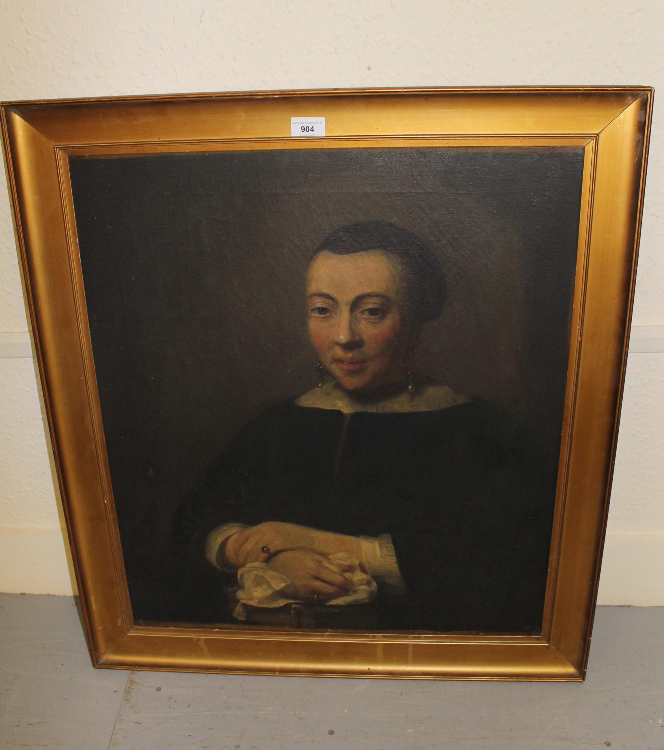 An antique oil on canvas, portrait of a 17th Century Dutch lady, gilt framed 26.5ins x 23ins Small - Image 2 of 8