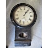 19th Century circular drop dial wall clock with ebonised case and painted dial with Roman