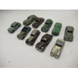Ten various early Dinky diecast metal playworn model vehicles