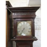 George III oak longcase clock, the square hood above rectangular panel door, the 10.5in brass and