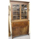 19th Century mahogany line inlaid secretaire bookcase having moulded cornice above two bar glazed