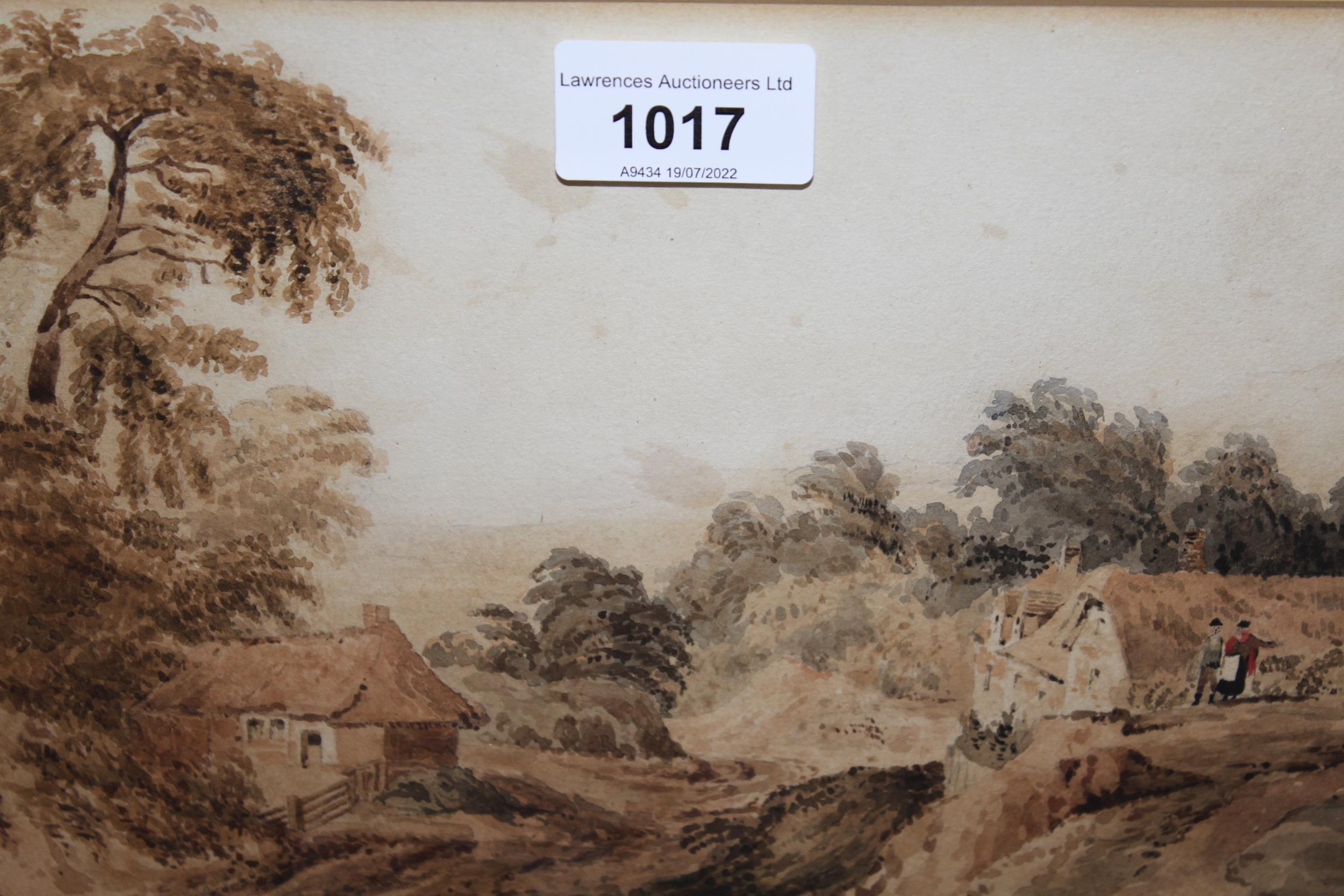 19th Century English school, figures in a landscape, unsigned, 6.5ins x 10.5ins, gilt framed